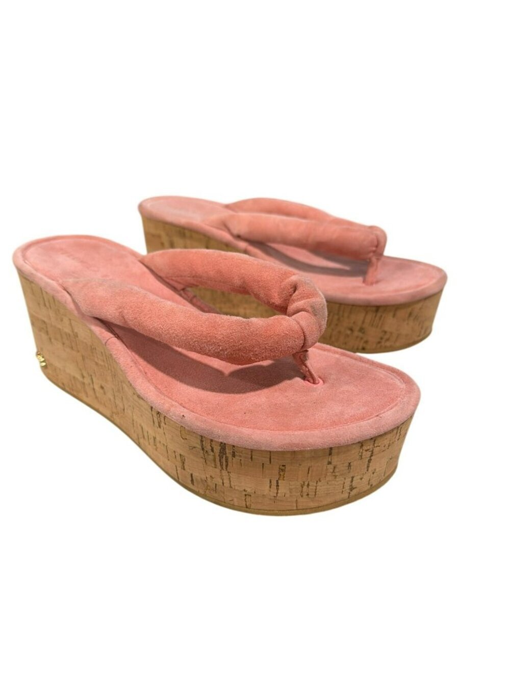 Veronica Beard Pink Suede Cork Wedge Geno Thong Sandals Size 7.5